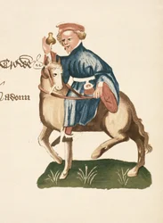 Le Manciple (détail) des Contes de Canterbury, par Geoffrey Chaucer, manuscrit Ellesmere, édition fac-similé, 1911
